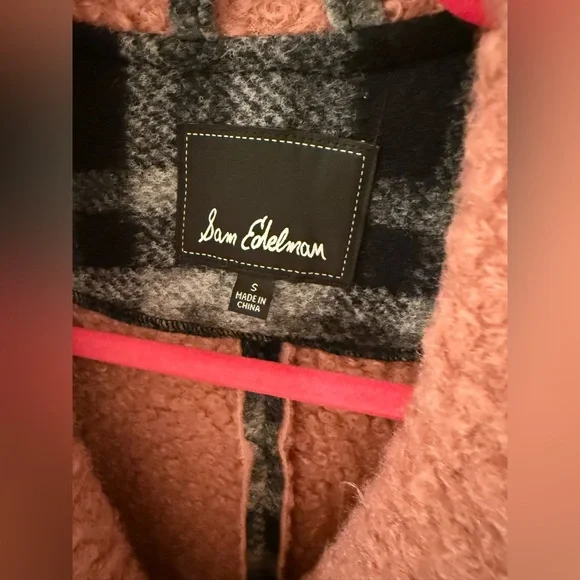 Sam Edelman Small Plaid Wool-Blend Coat with Pink Accents EUC - Picture 3 of 8